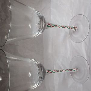 Pier 1 Twisted Riboon Red/Green/White Goblets Set Off 2.